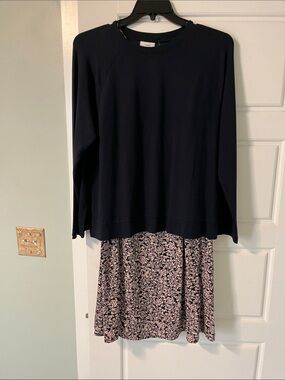 J.Jill 2 piece black light sweater top with Pink Floral dress .